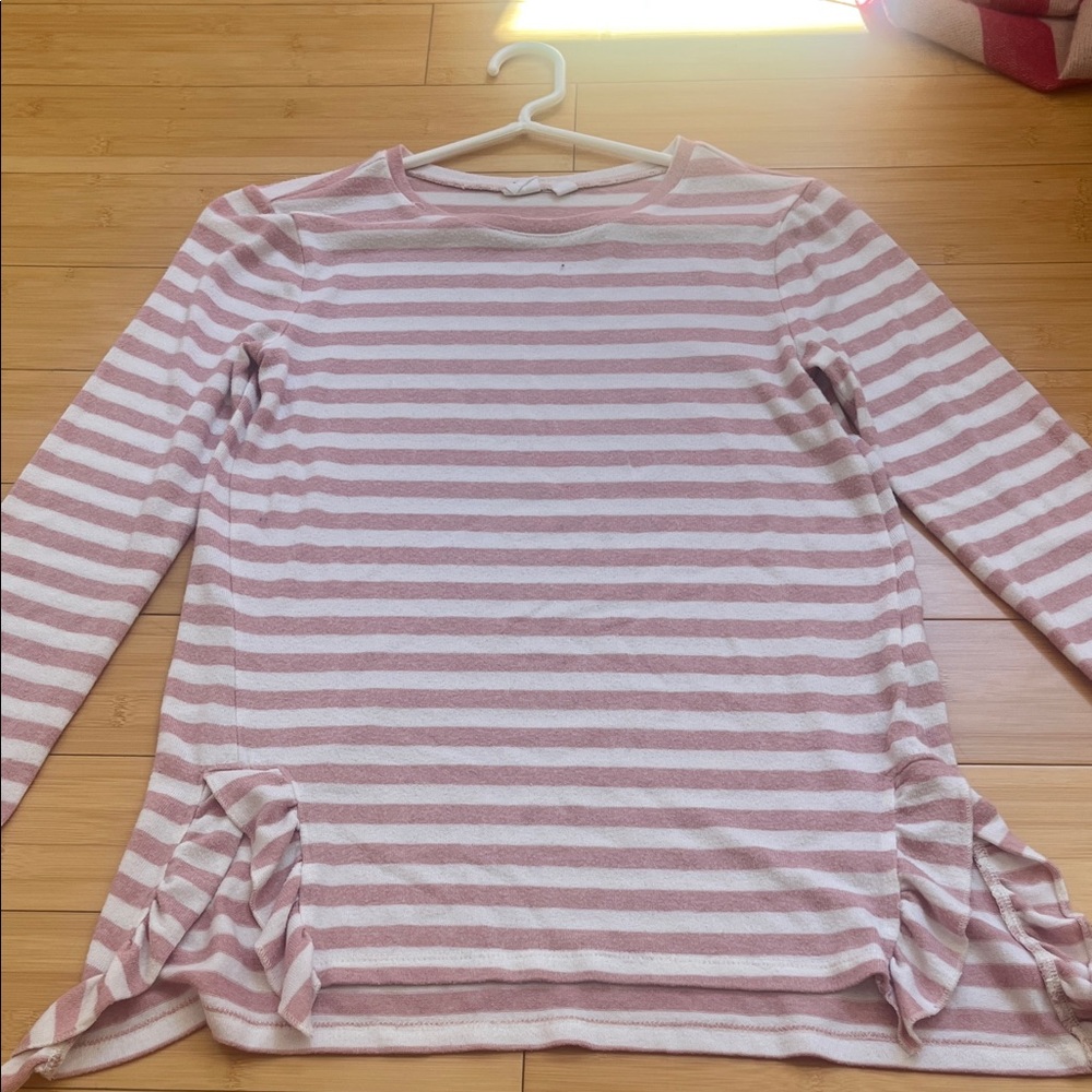 Pink and White Striped Long Sleeve Top